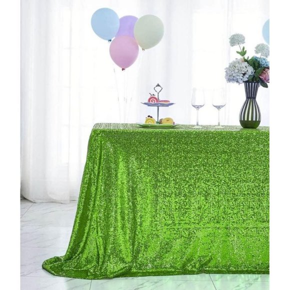 Lime Light Green Sequin Tablecloth 50x80” Rectangle Wedding Linen - Picture 2 of 3